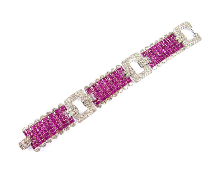 Ruby and diamond strap bracelet